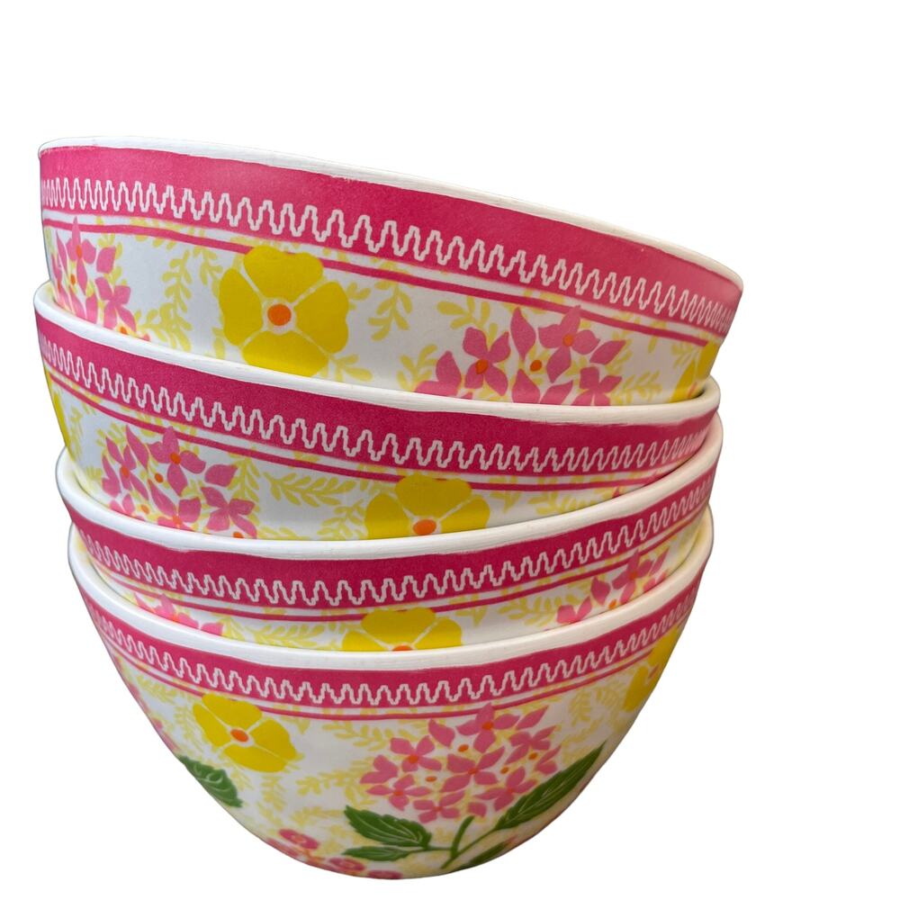 Bella Lux Floral Melamine Snack Bowls 4.75" Pop of Color Set of 4 NEW